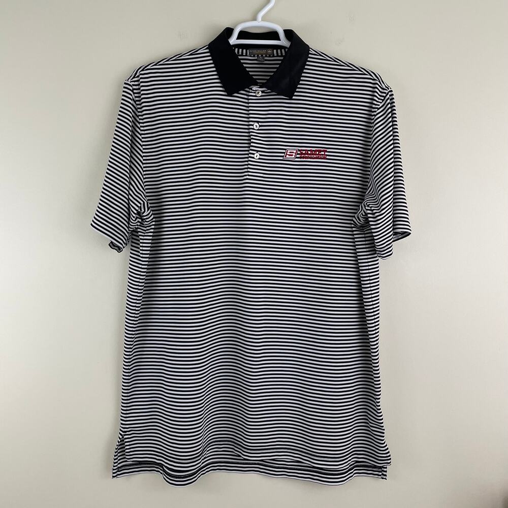 Peter Millar Summer Comfort Short Sleeve Polo Mens Sz XL Logo Black&White Stripe